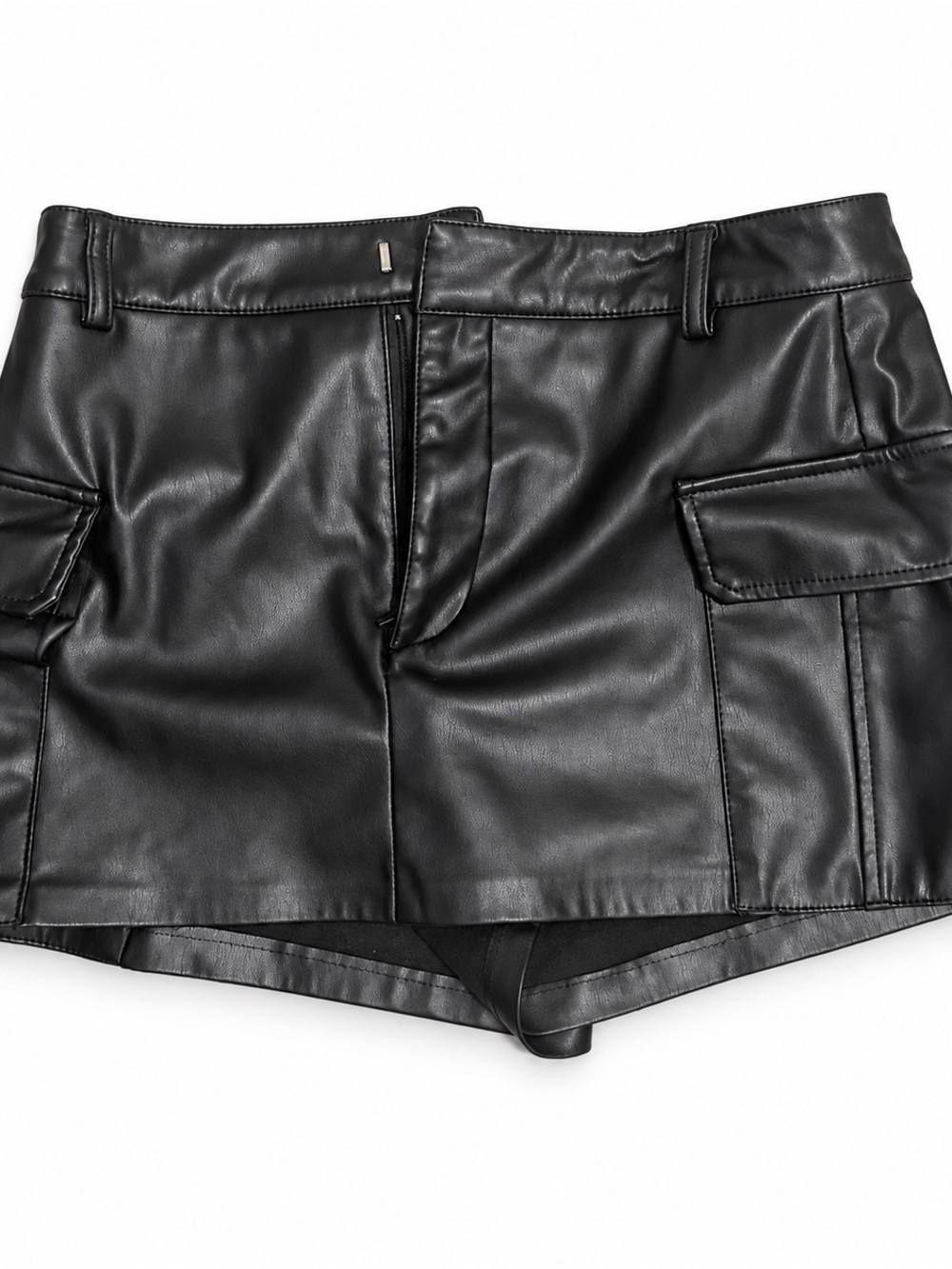 Zara Black Faux Leather Mini Skirt with Cargo Pockets